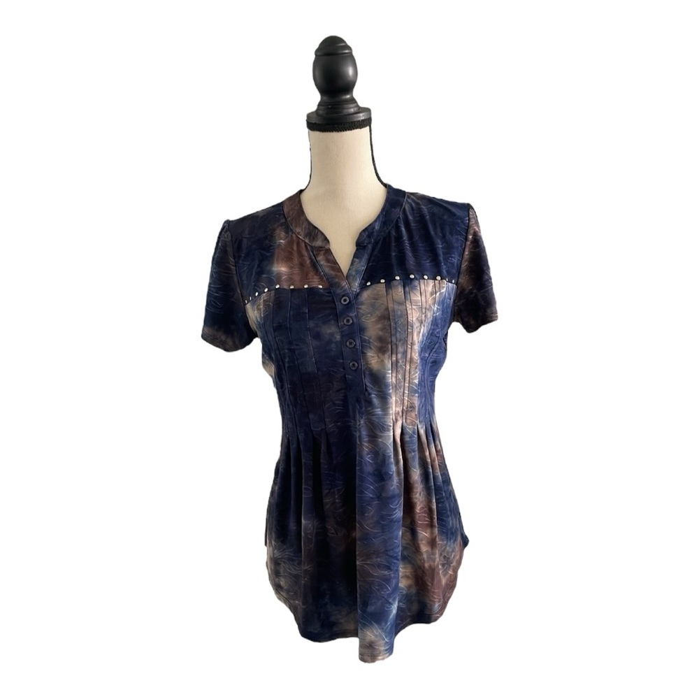 ♥️Sienna Grace♥️ Navy chocolate short sleeve blouse size (Small)